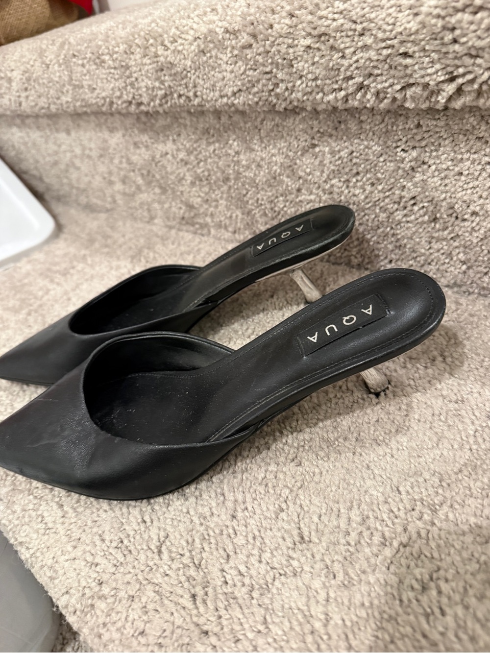 Aqua Black Pointed Toe Slip-On Mules